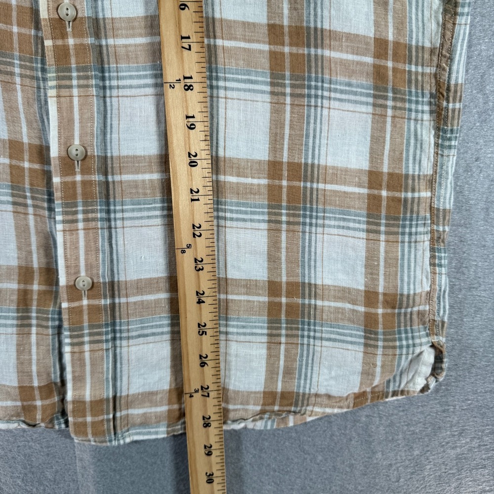 Pendleton Malone Button Up Shirt Mens Small Beige Plaid Linen Double Flap Pocket - Picture 7 of 10